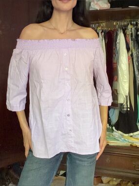 Velvet Heart Lilac lavender 100% Cotton Smocked Off-Shoulder Blouse